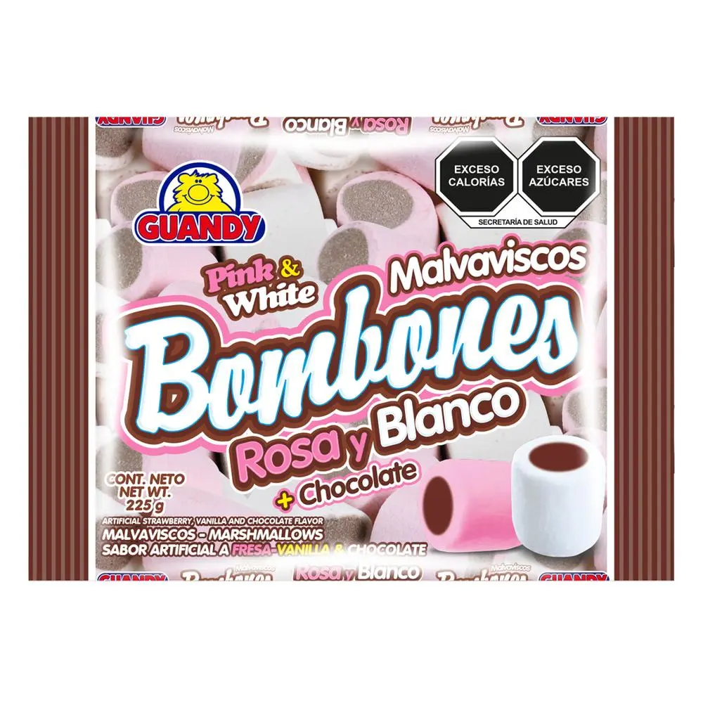 BOMBON GUANDY ROSA-BLANCO&CHOCOLATE CAJA 30BLS/225GR