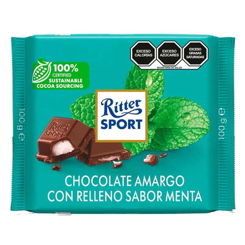 CHOCO RITTER AMARGO MENTA CAJA 12PZ