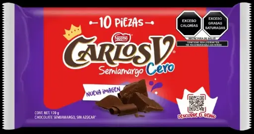 [NM36] CHOCO CARLOSV SEMI AMARGO CERO CAJA 8X10PZ